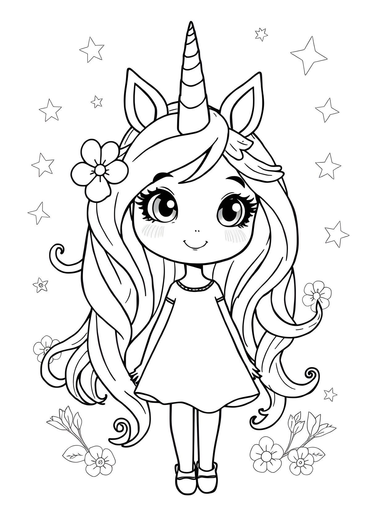 Unicorn Girl Colouring Page coloring page for kids