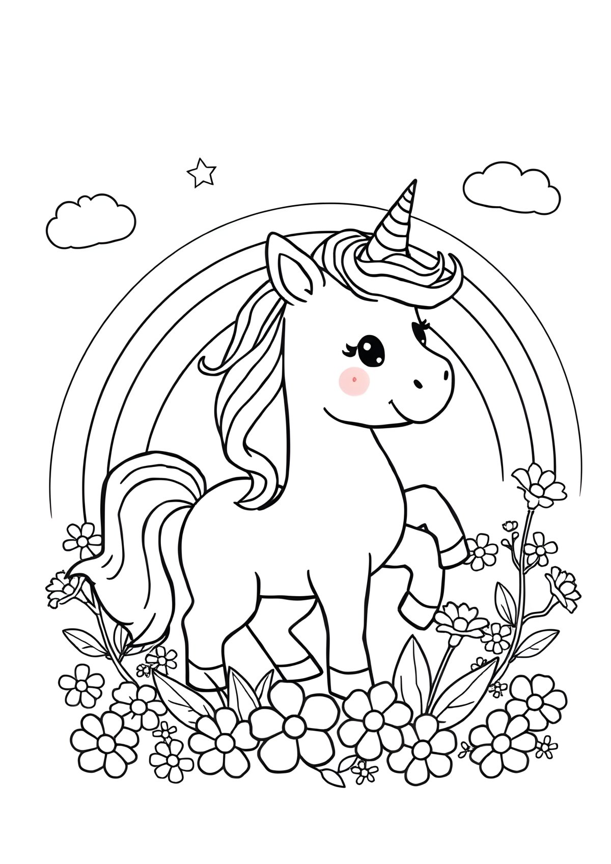Kids Rainbow Cute Unicorn Coloring Page coloring page for kids