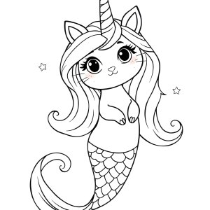 Mermaid Cat Unicorn Coloring Page coloring page for kids