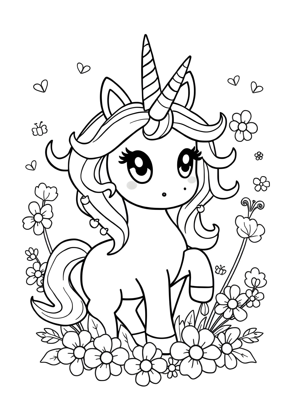Unicorn Coloring Page Kawii coloring page for kids