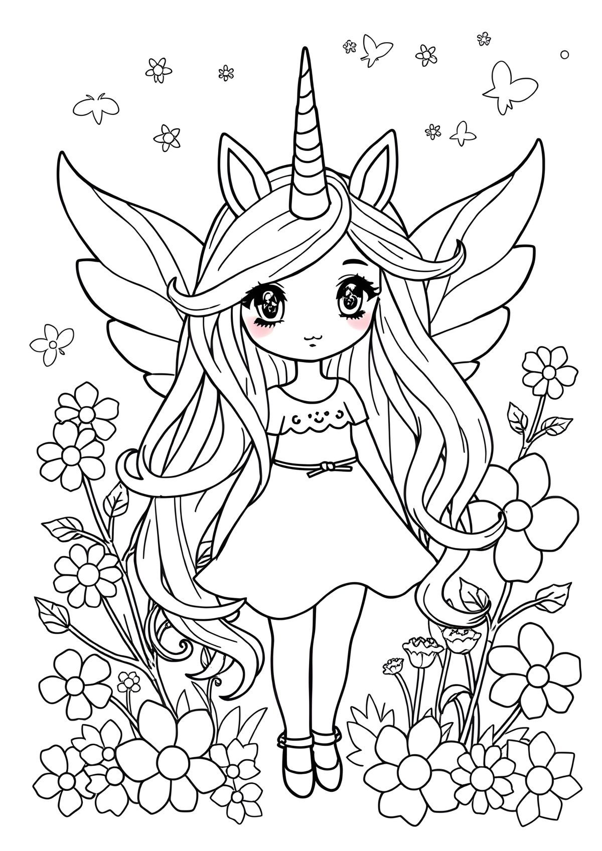 Unicorn Girl Printable Coloring Page coloring page for kids