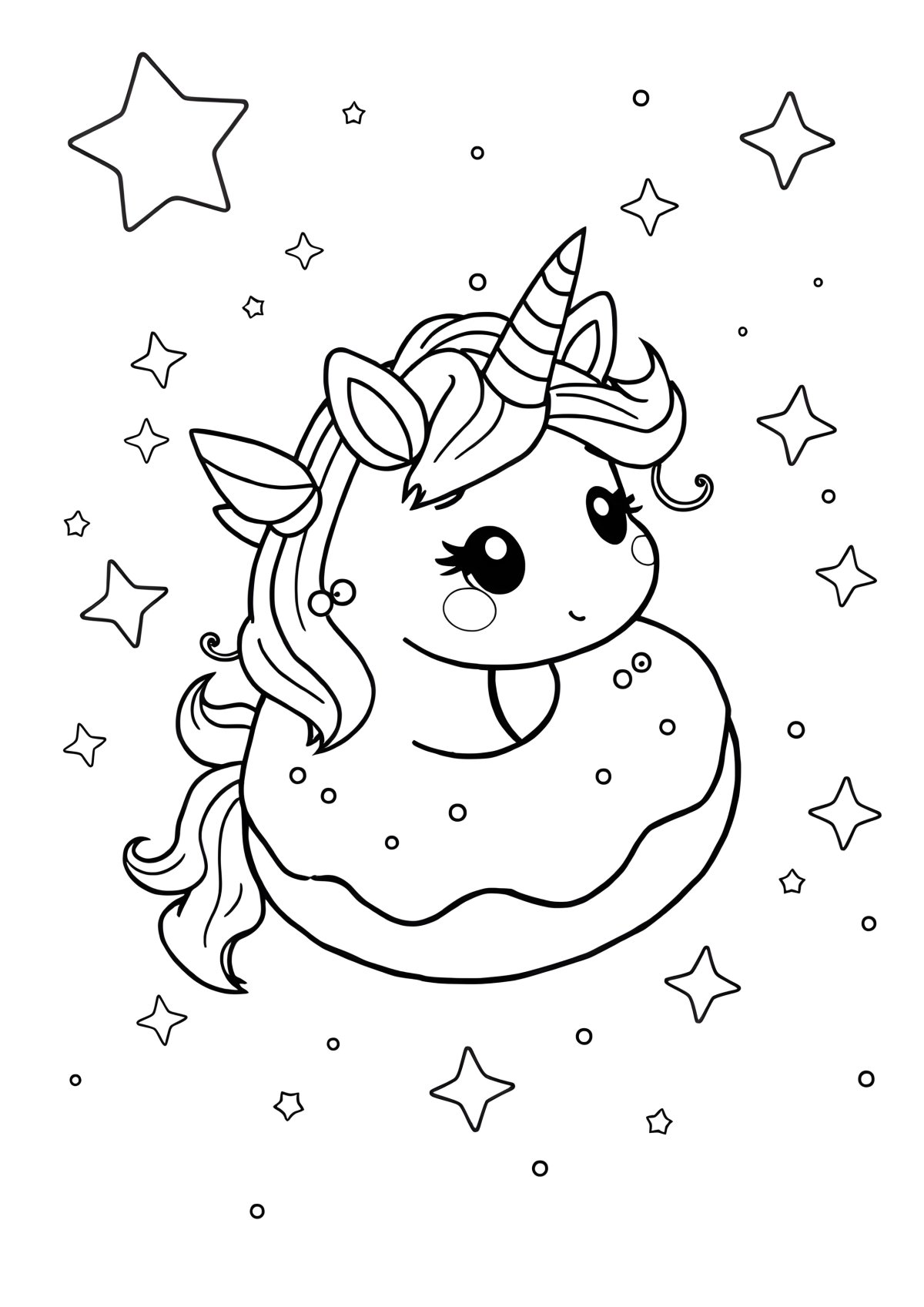 Galaxy Unicorn Kawaii Doughnut Unicorn Coloring Page coloring page for kids