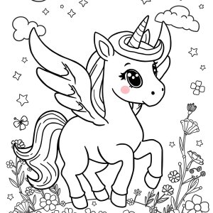 Rainbow Winged Unicorn Unicorn Coloring Page coloring page for kids
