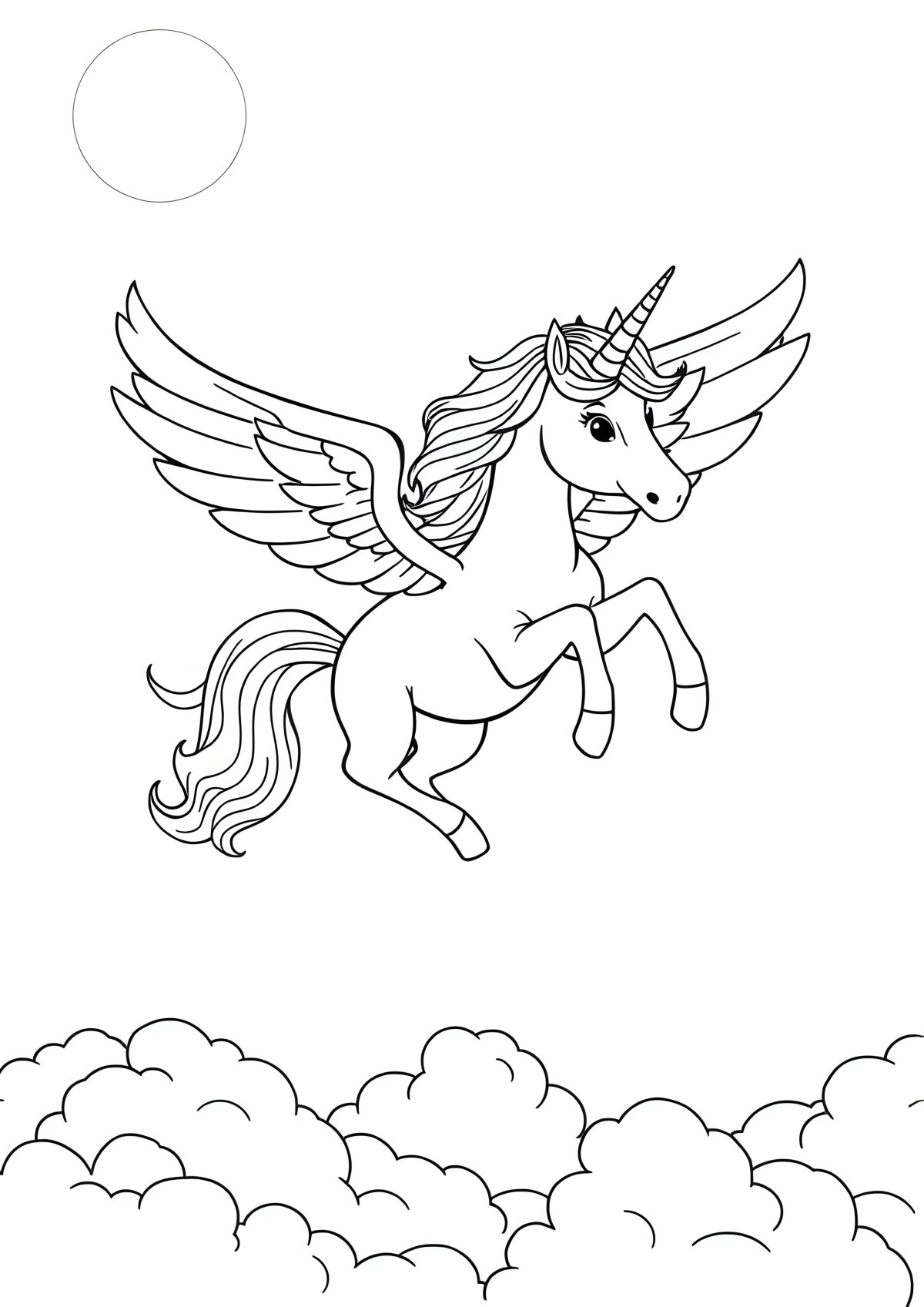 Realistic Flying Unicorn Coloring Page coloring page for kids