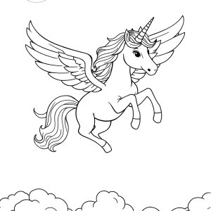 Realistic Flying Unicorn Coloring Page coloring page for kids